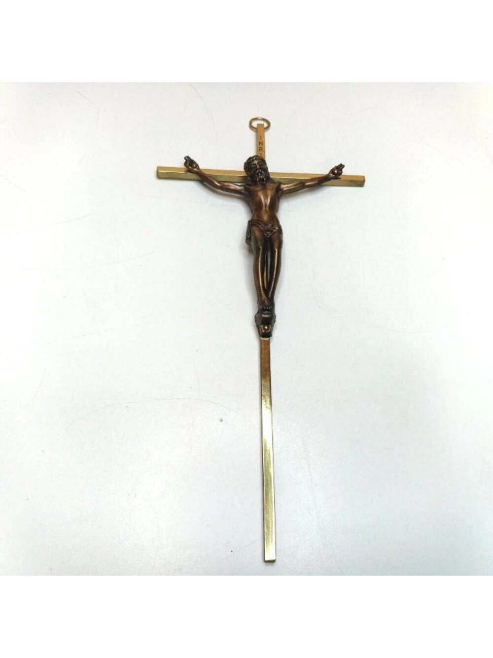 Vintage Bronze & Brass Wall Crucifix INRI Jesus Christ Figure 10 Inches